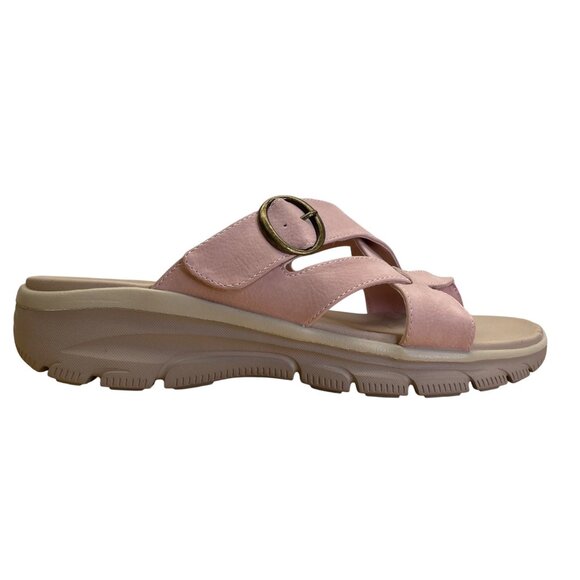 Skechers Women’s Blush Pink Buckle Strap Relaxed Fit Yoga Foam Sandals Sz US 8.5 - Picture 1 of 7